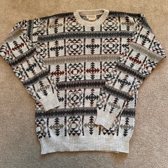 St. John’s Bay Knit Geometric Sweater 90s Y2K Grey Men’s  Medium Tall Vintage - Picture 1 of 9